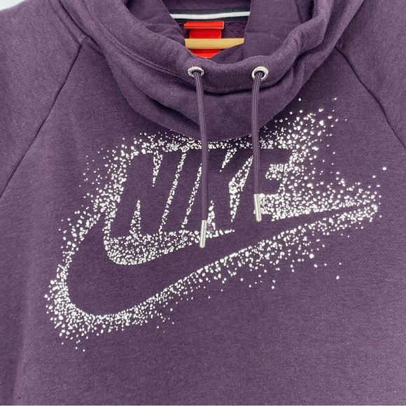 Nike Purple Plum with Silver Sparkle Logo Cowl Neck Hoodie Sz Med - Picture 3 of 14